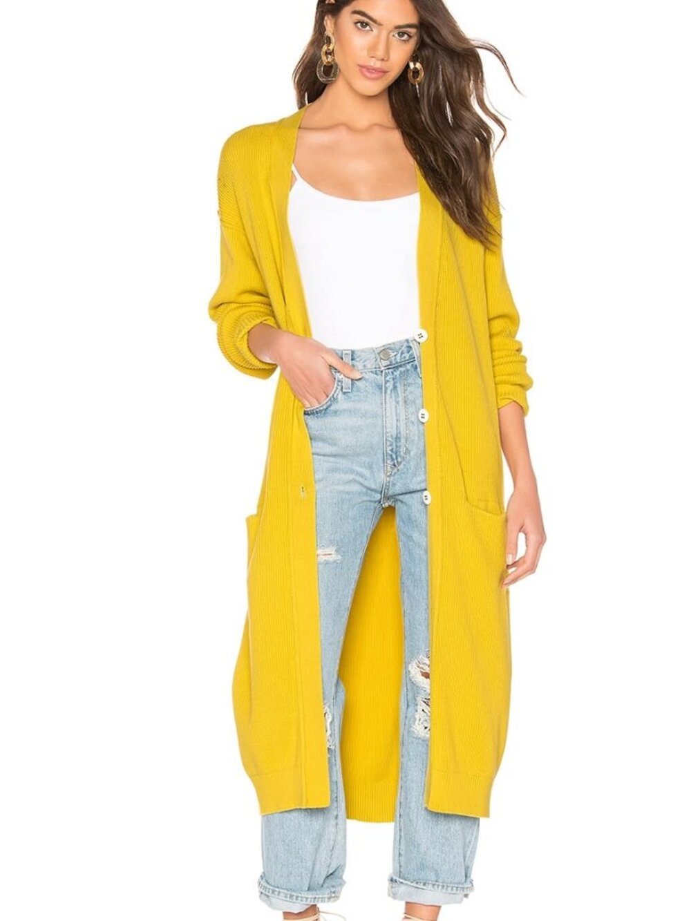 NWT Free People Women's Run to You Cardigan Sweater in Pineapple Yellow Size XS